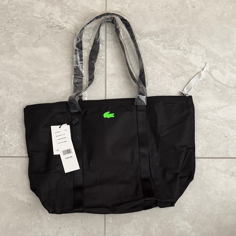 Lacoste Black and Green Logo Tote Bag